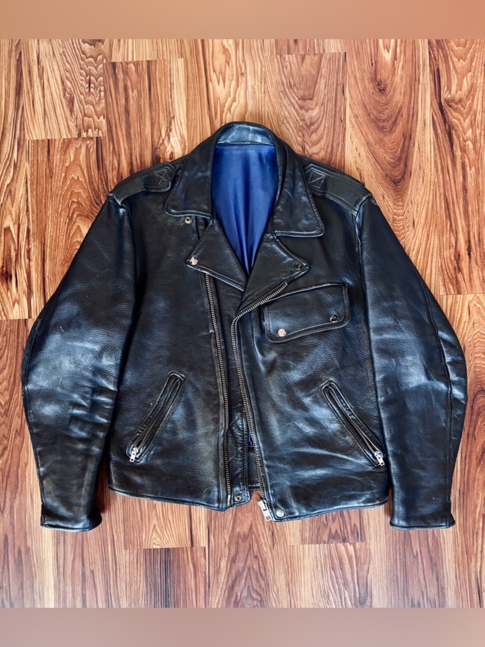 Vintage 1970s Perfecto Style Leather Motorcycle Jacket - Black Steerhide M/L